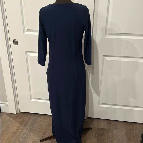 Boston Proper Beyond Travel Navy Blue Sheath V Neck Grommet Dress Size Small - Picture 6 of 15